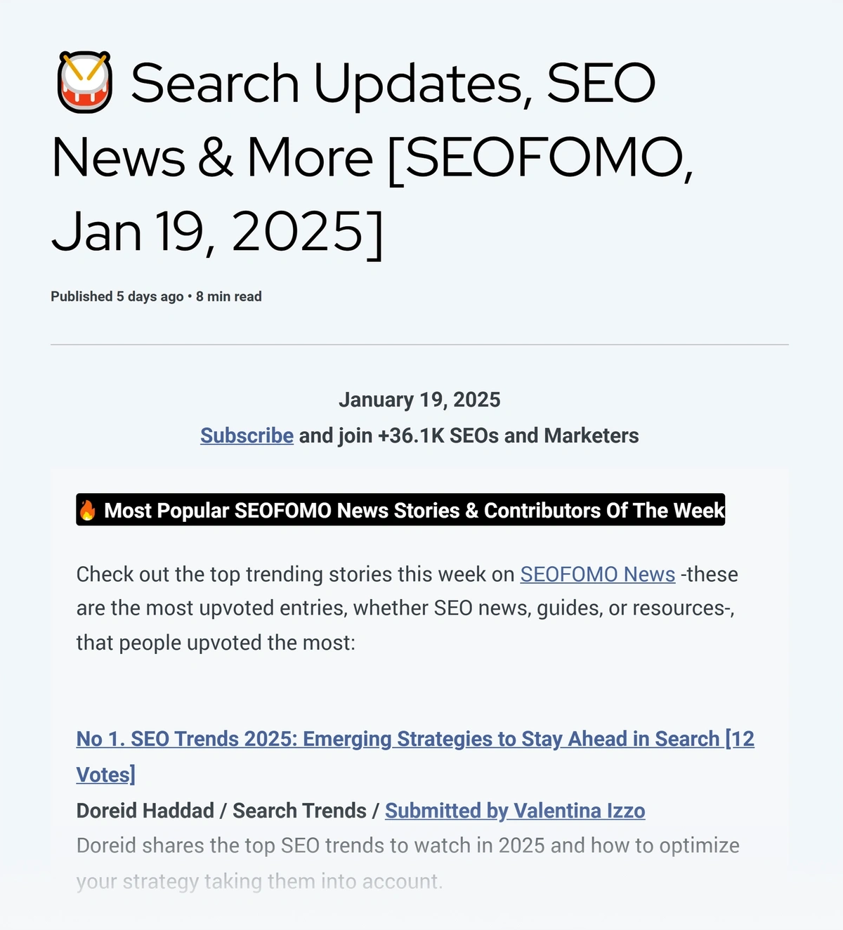 The January 19, 2025 edition of SEOFOMO