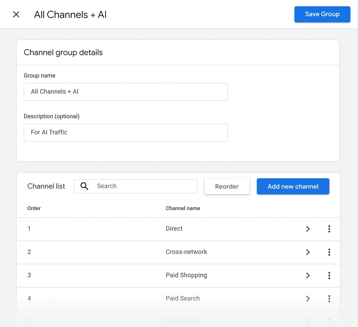 Configuring channel group details
