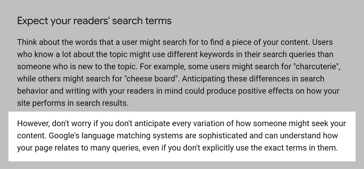 Updated Google guidance on keyword usage