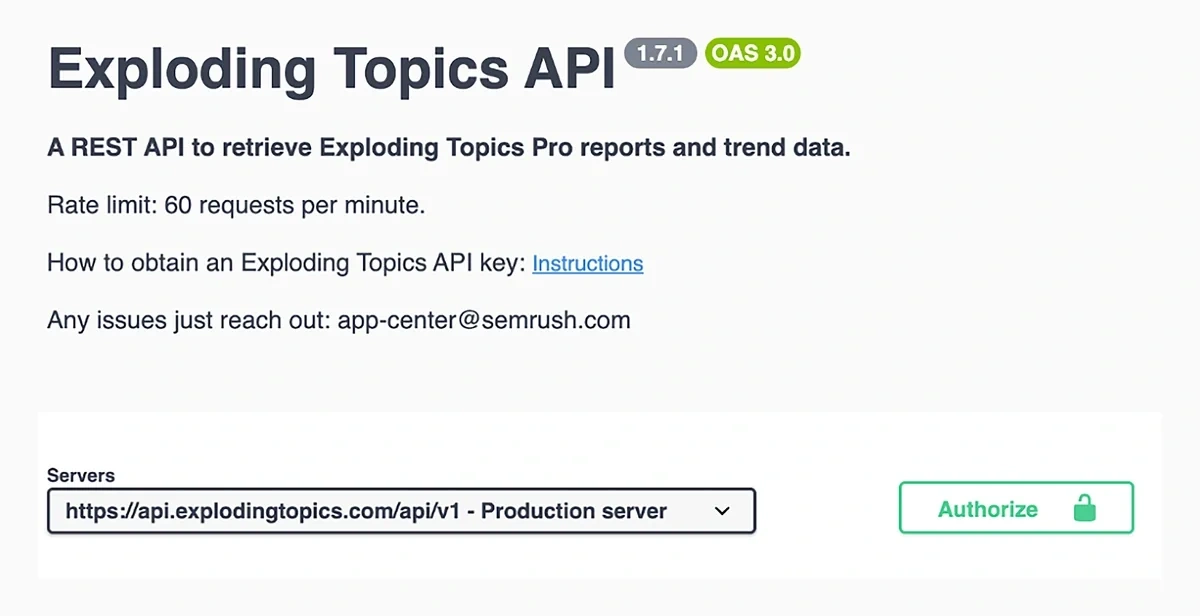 Exploding Topics API documentation