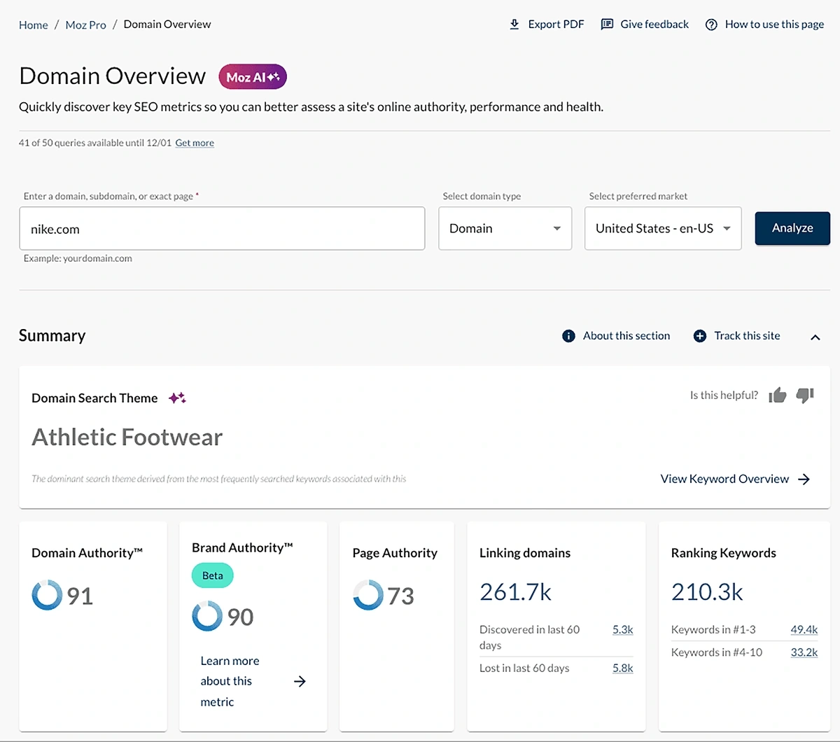 mozpro domain overview reports