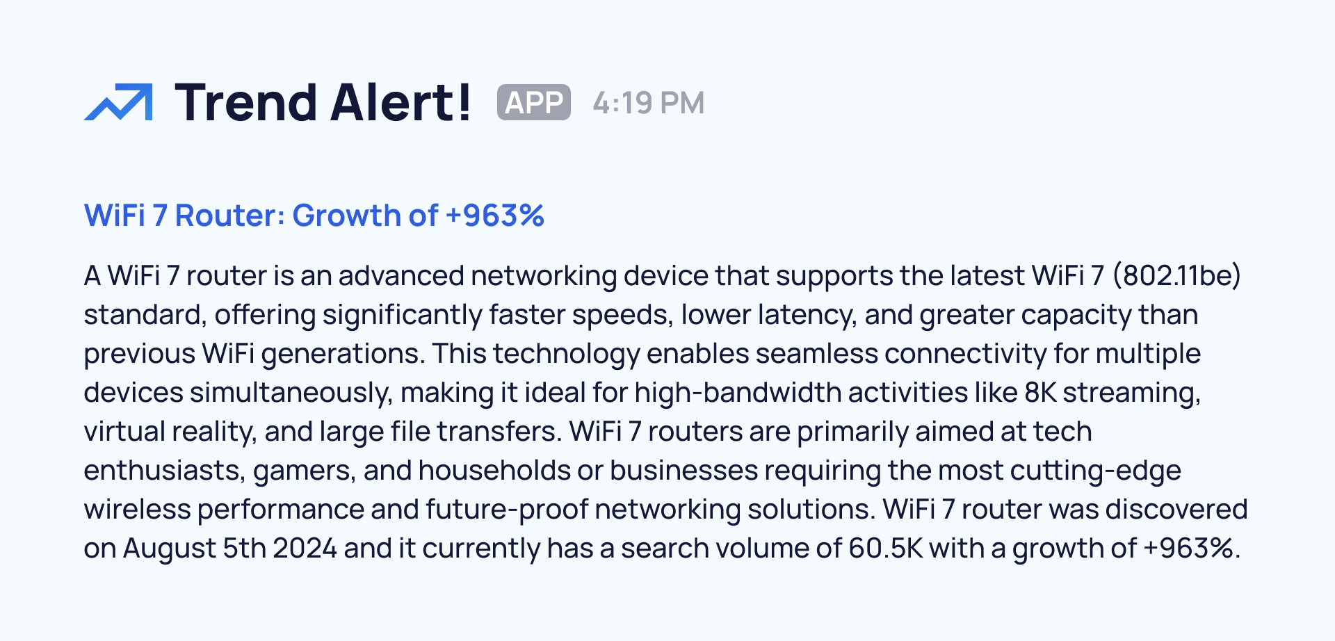 Slack notification for a trending product