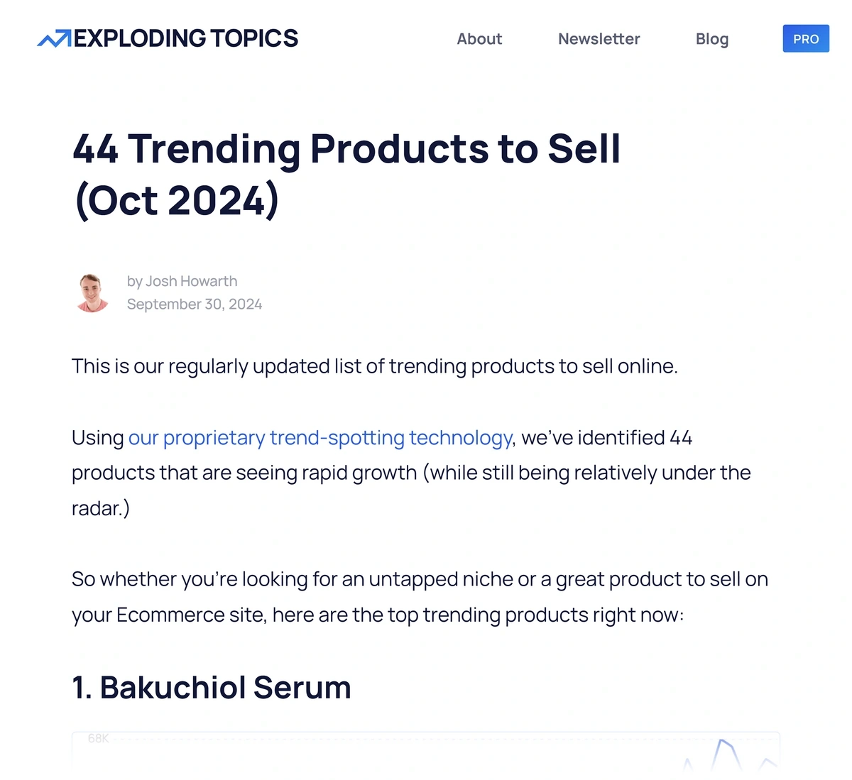 Exploding Topics trending products post