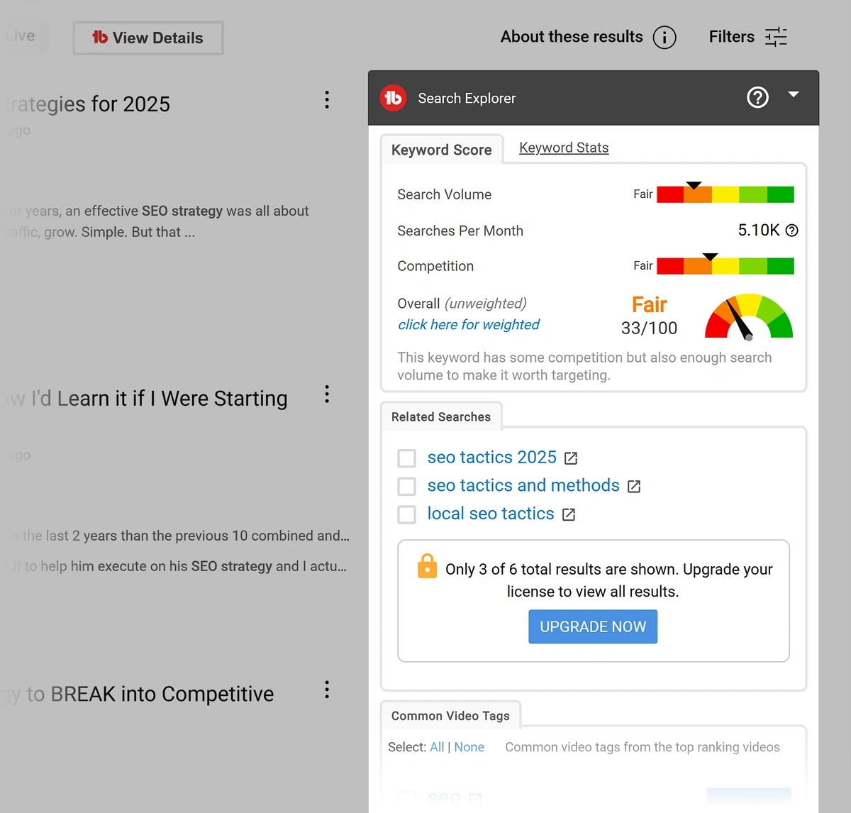 YouTube SEO tactics search results