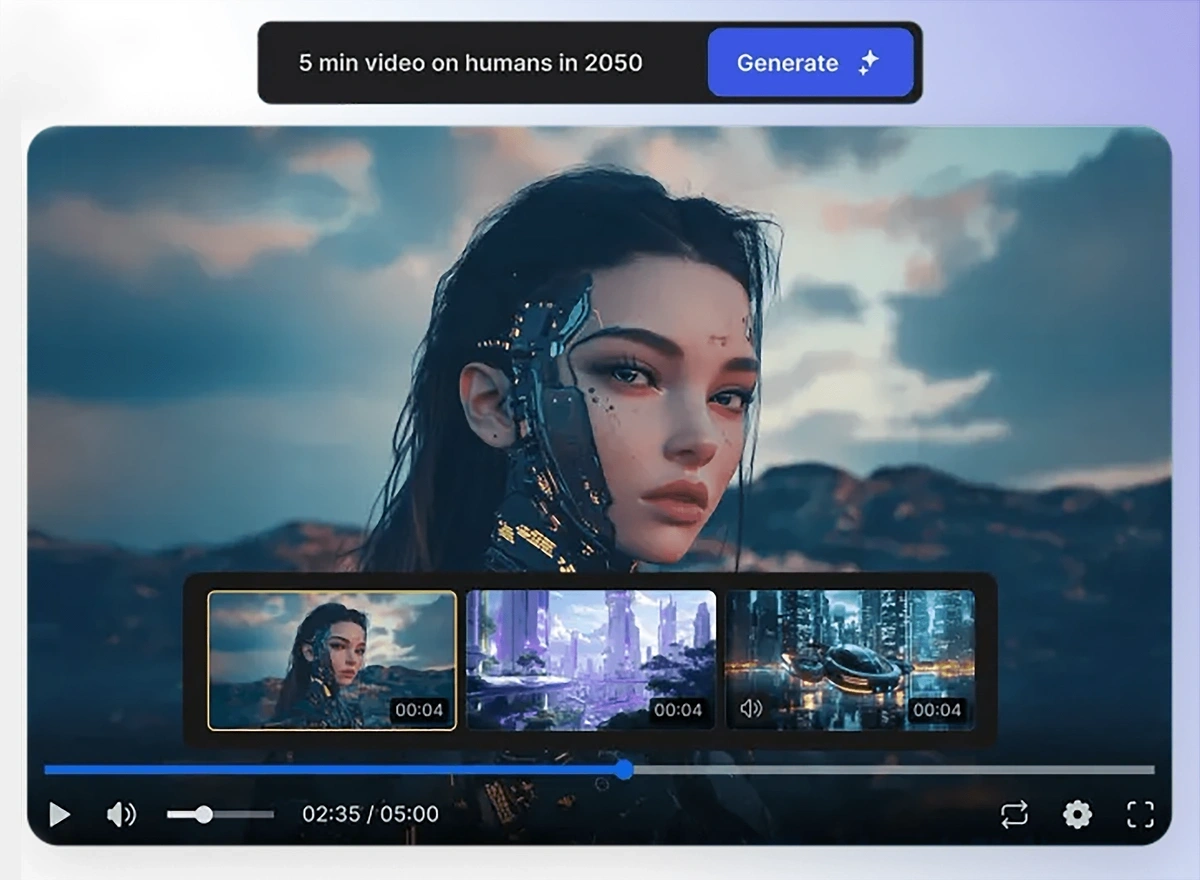 InVideo AI is prompted to make a 5-minute video on humans in the year 2050
