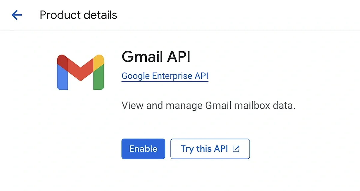 Product details in Google Cloud with option to enable API