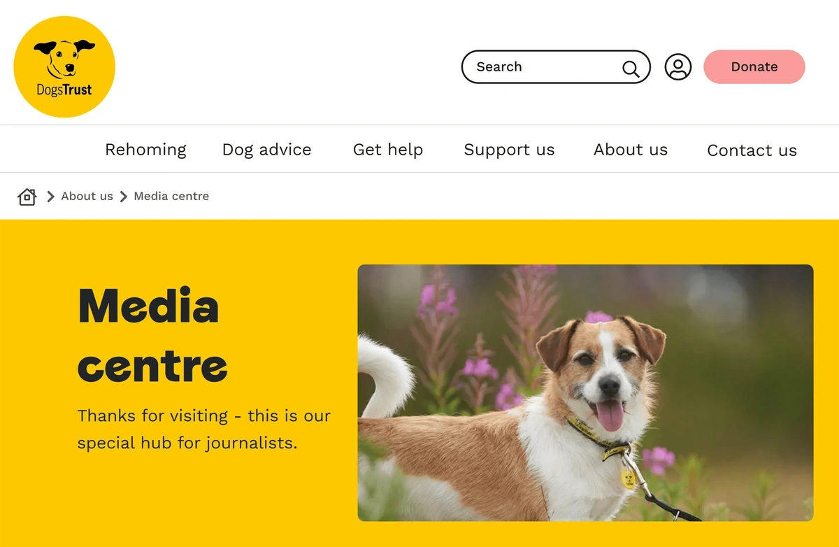 Dog's Trust media centre for digital PR