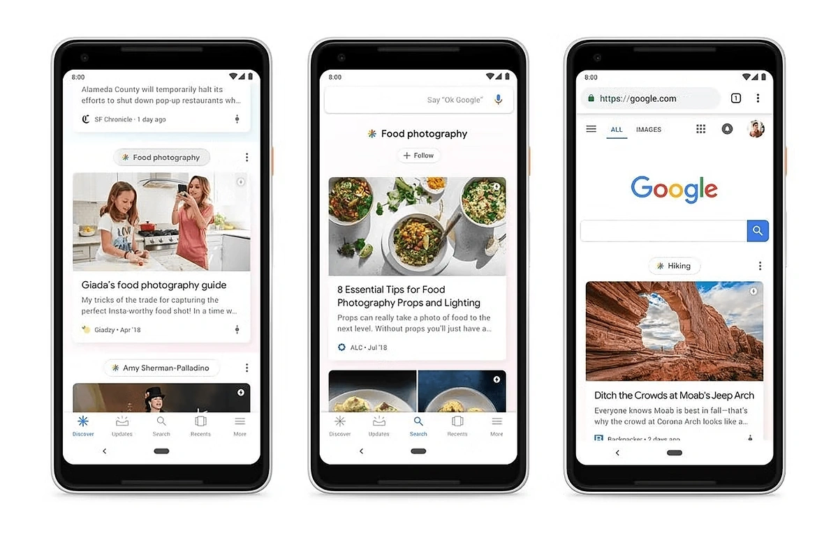 An example Google Discover feed