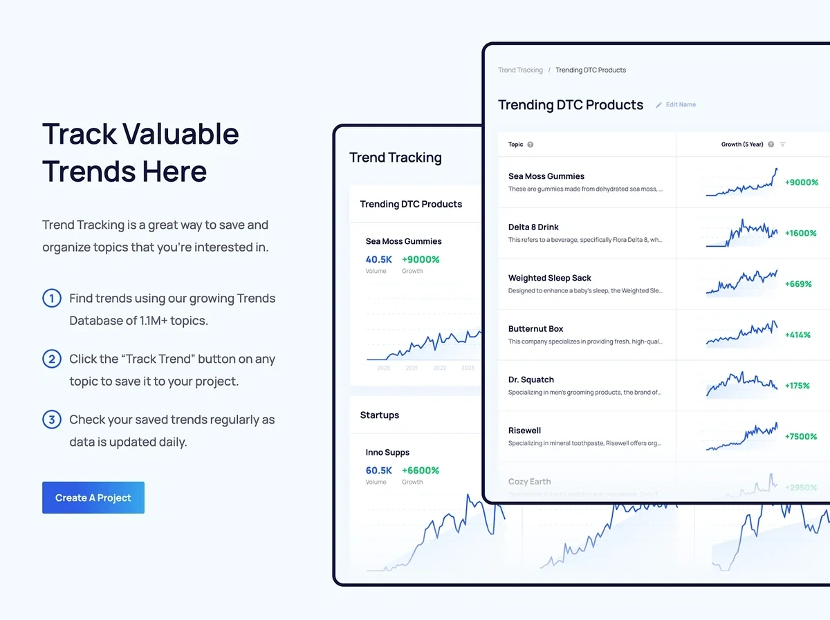 Creating a new project in Exploding Topics