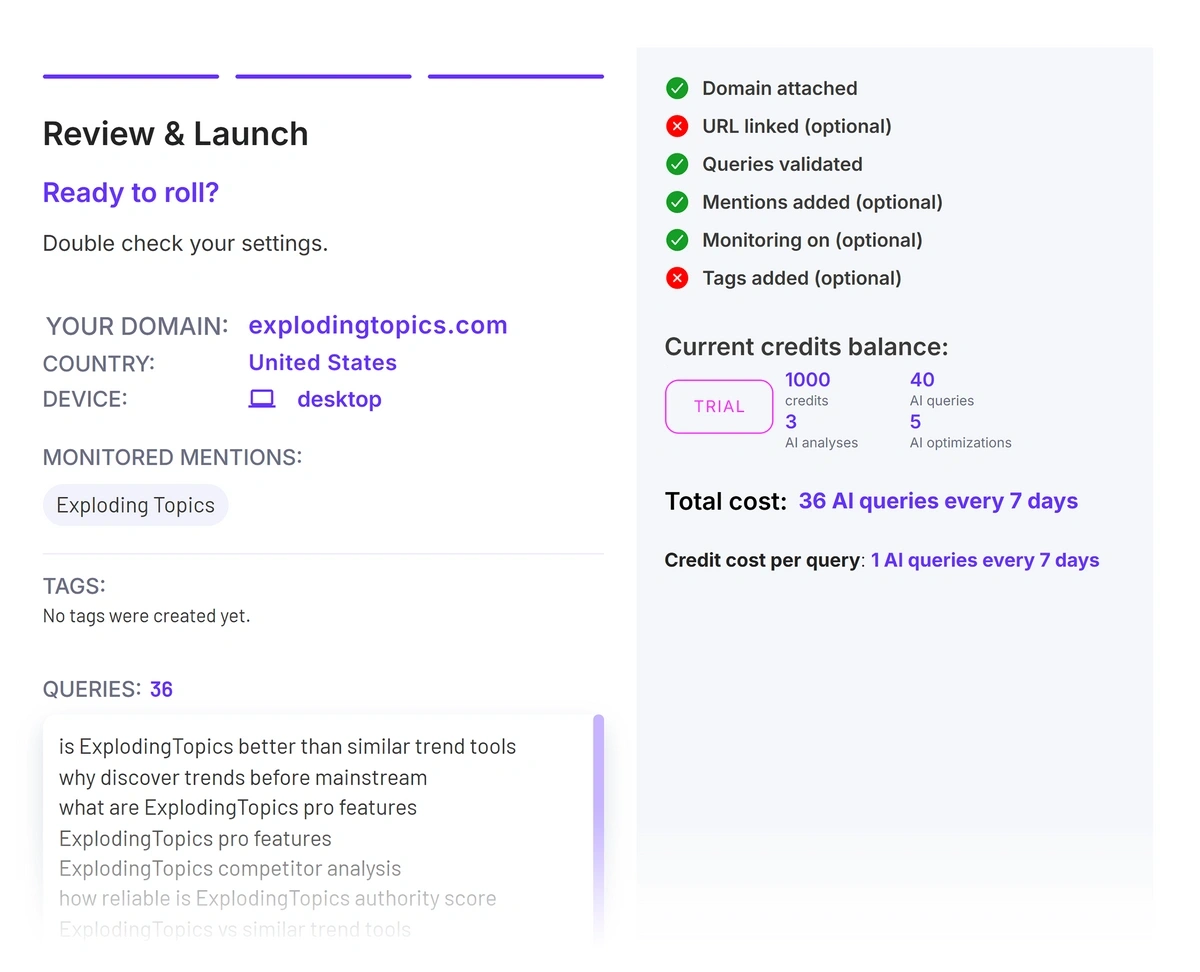 Ziptie setup screen