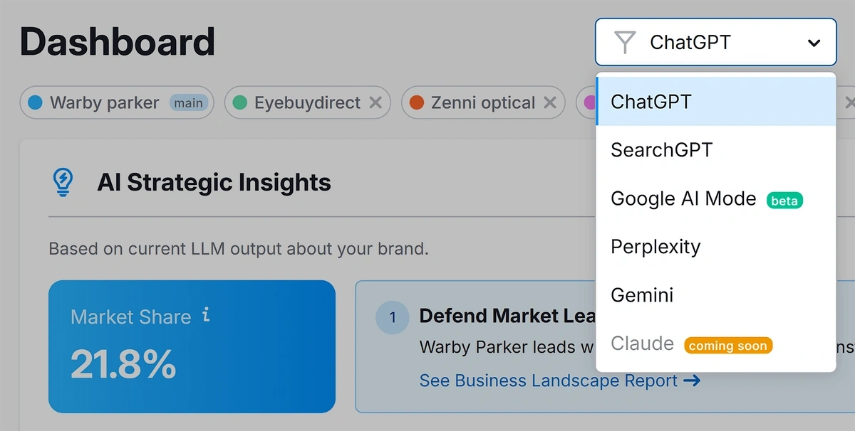 AI Model selection in Semrush AI SEO Toolkit