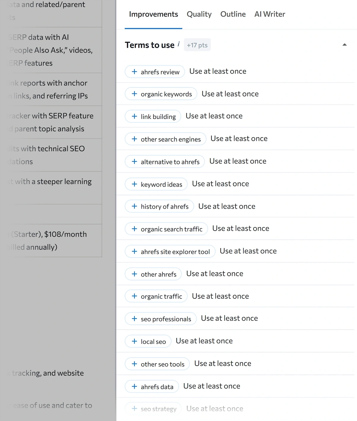 se ranking recommended terms