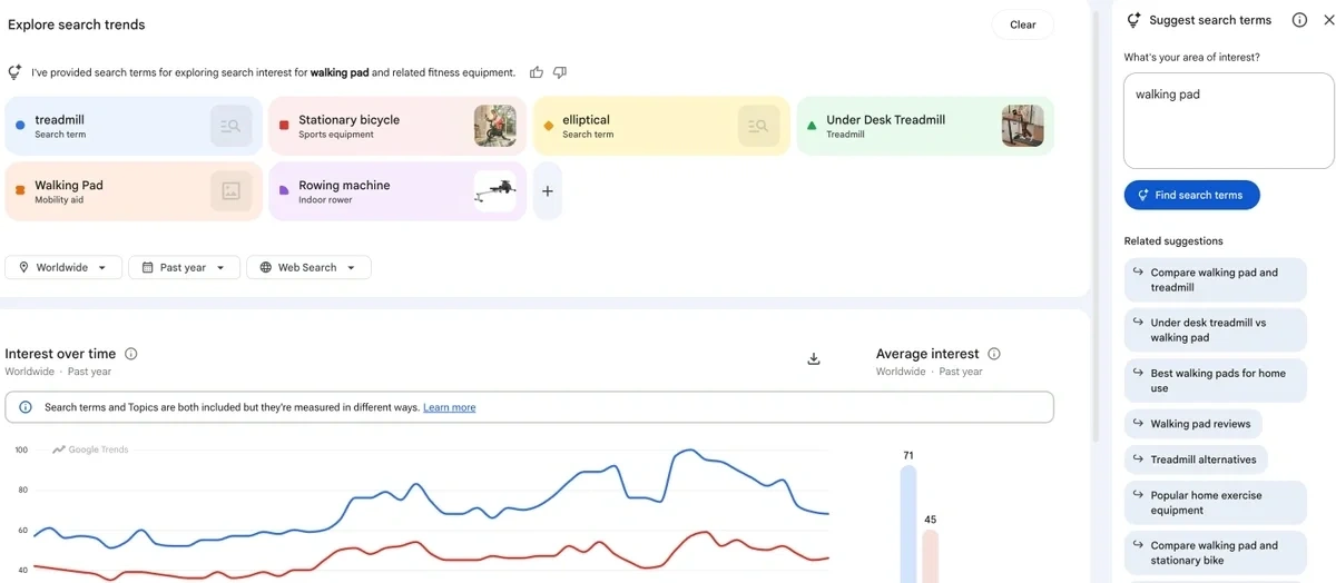 Gemini autosuggest feature for finding related search terms