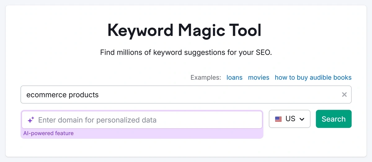 Example of topic research using Semrush Keyword Magic Tool