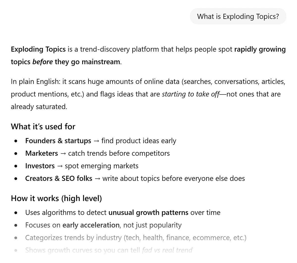 An example of a navigational query and AI response