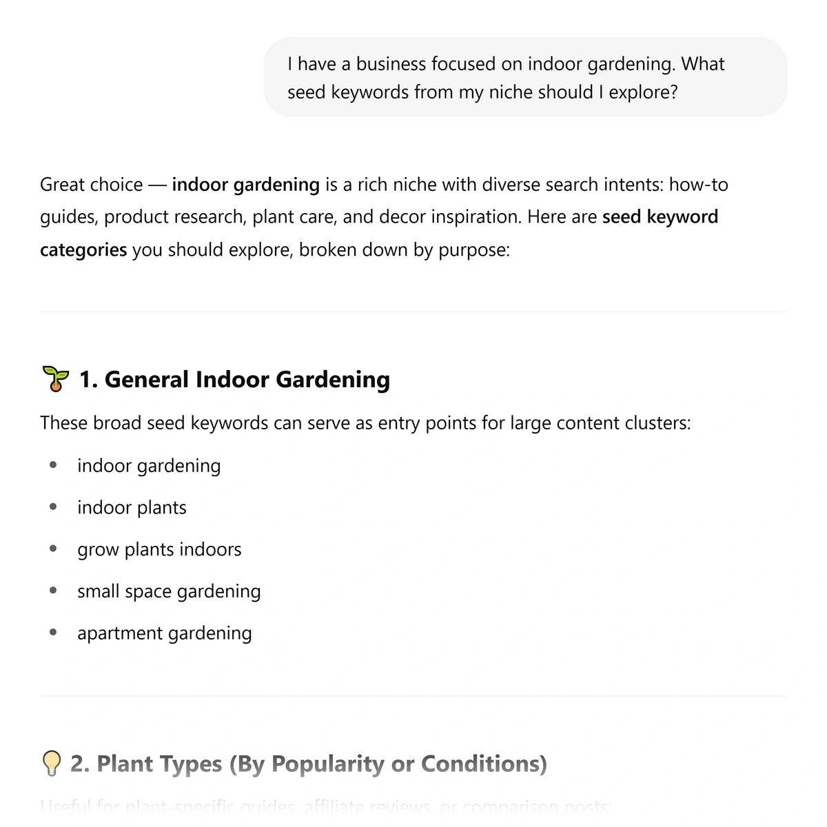 Generating seed keyword ideas with ChatGPT