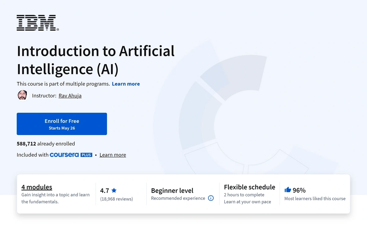 IBM intro to AI course homepage