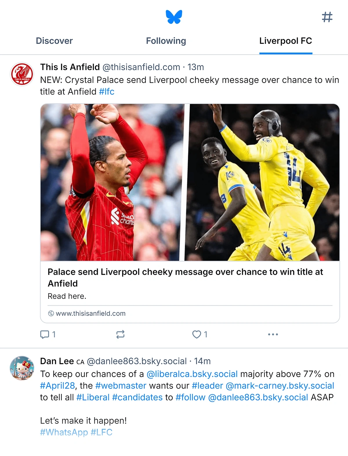 A custom Bluesky feed dedicated to Liverpool Football Club