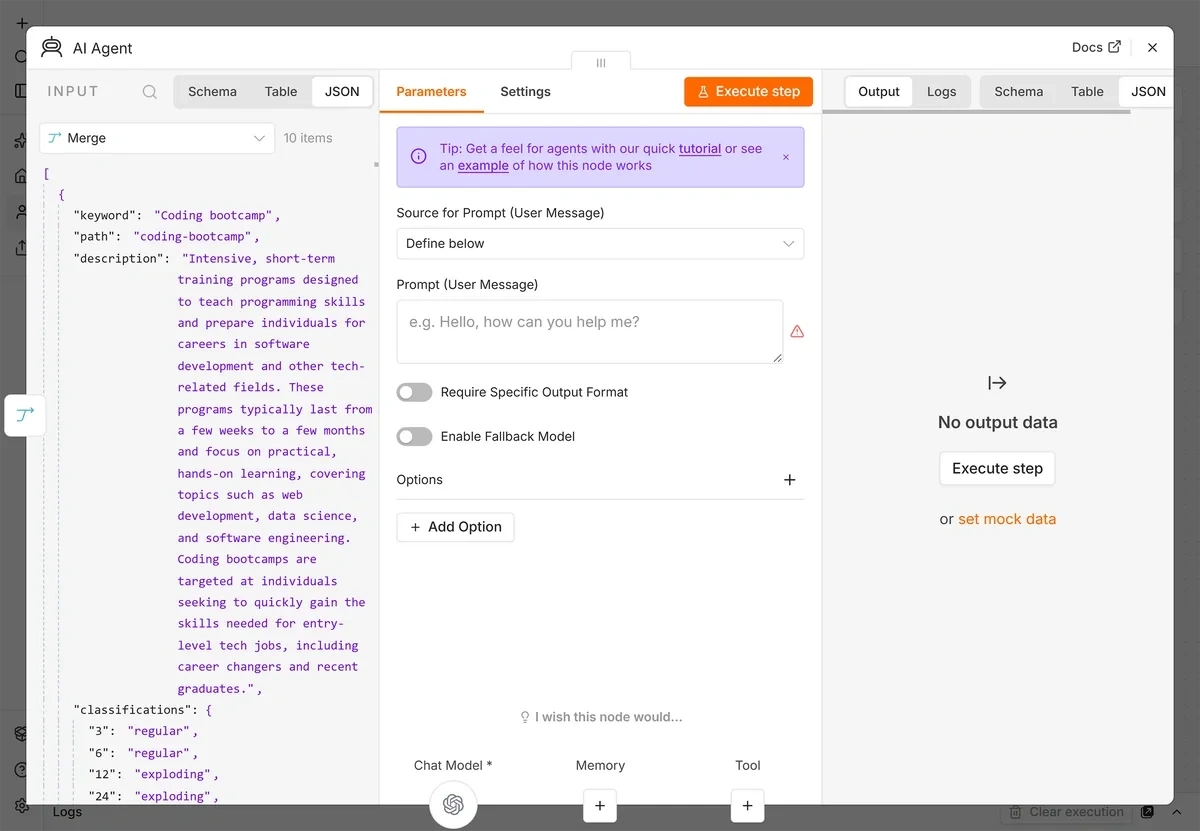 Changing the prompt source in an AI Agent node in n8n