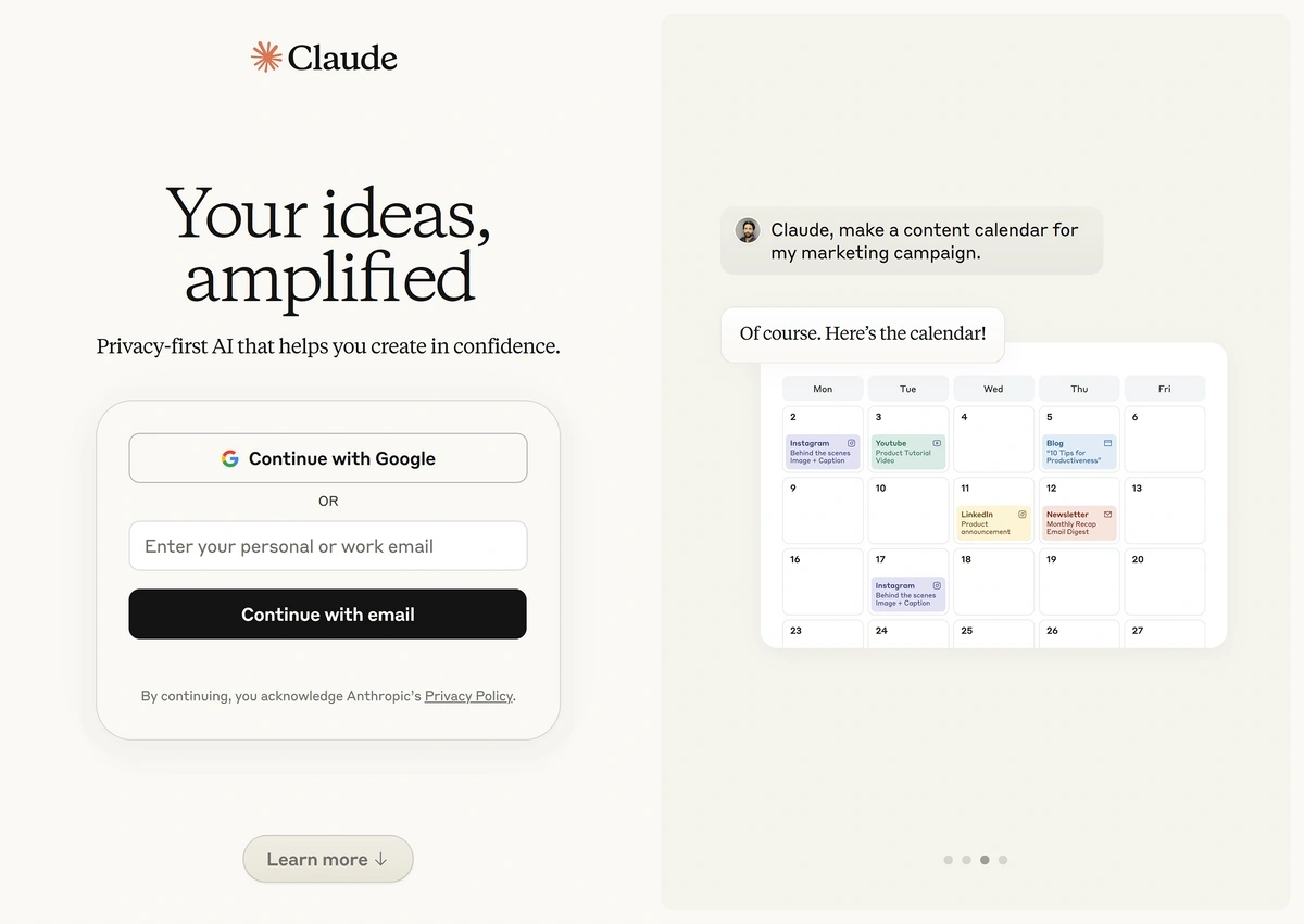 Claude homepage