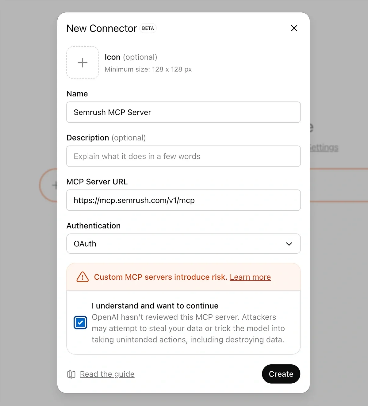 Creating an MCP server connection in ChatGPT