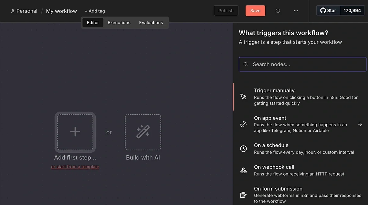 n8n workflow trigger selection