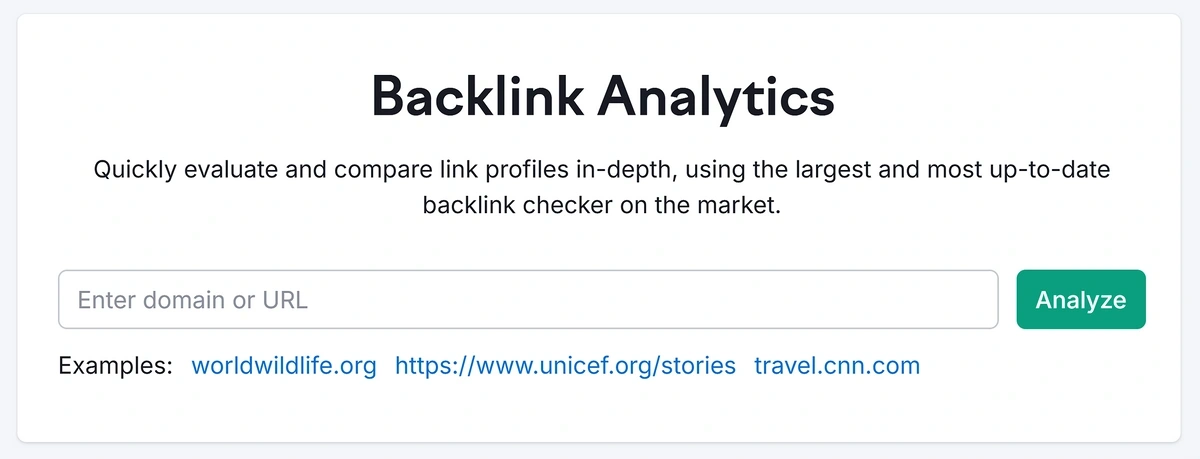 Searching for a domain in Semrush backlink analytics