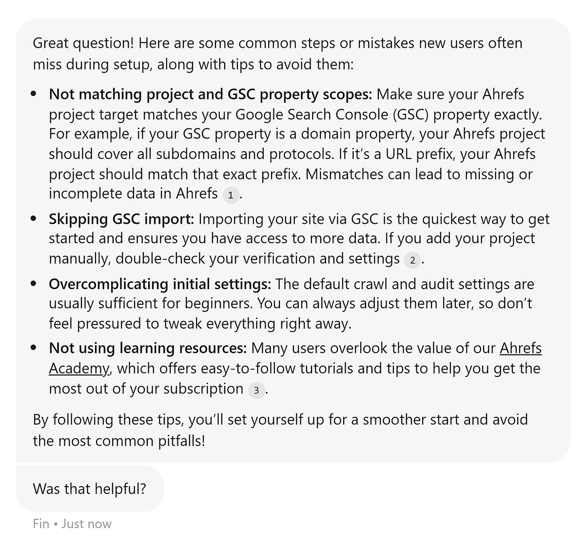 AI response from Ahrefs chat