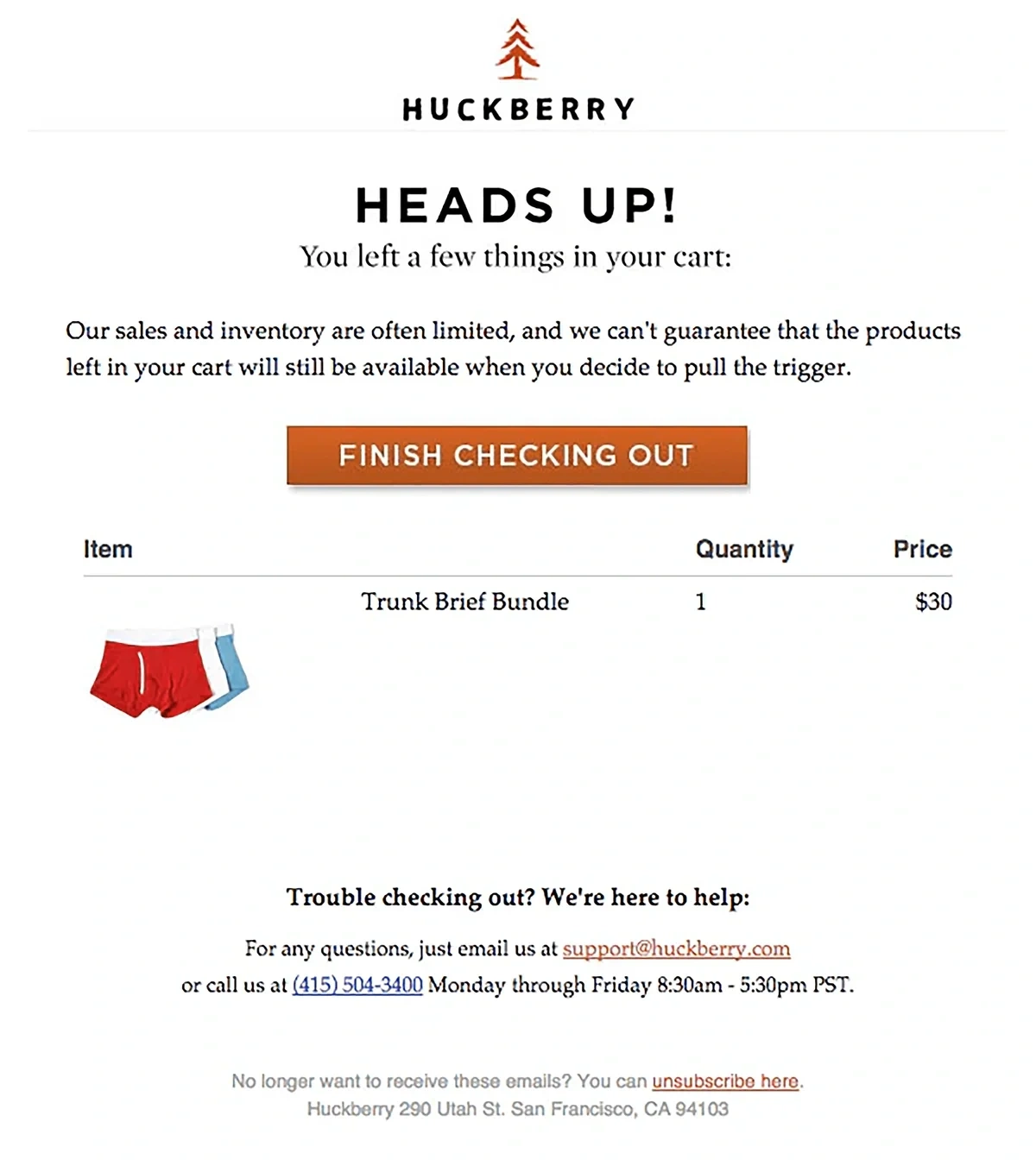 Cart recovery email example