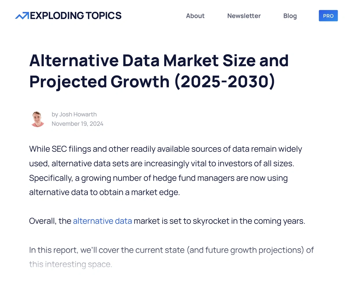 Exploding Topics alternative data market post