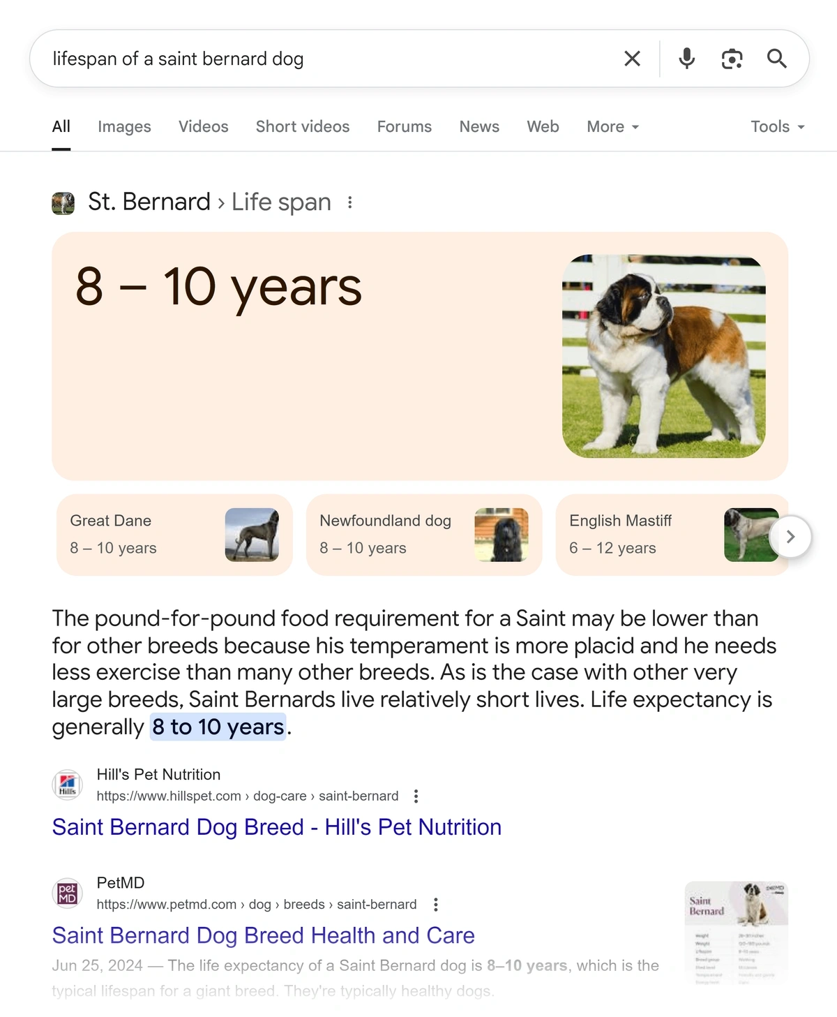 A featured snippet in paragraph format