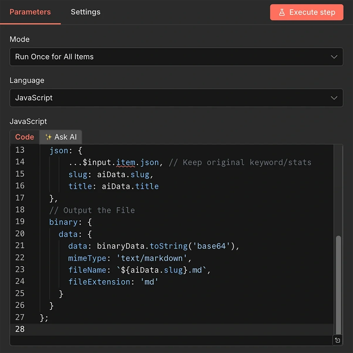 Code for formatting data from AI output