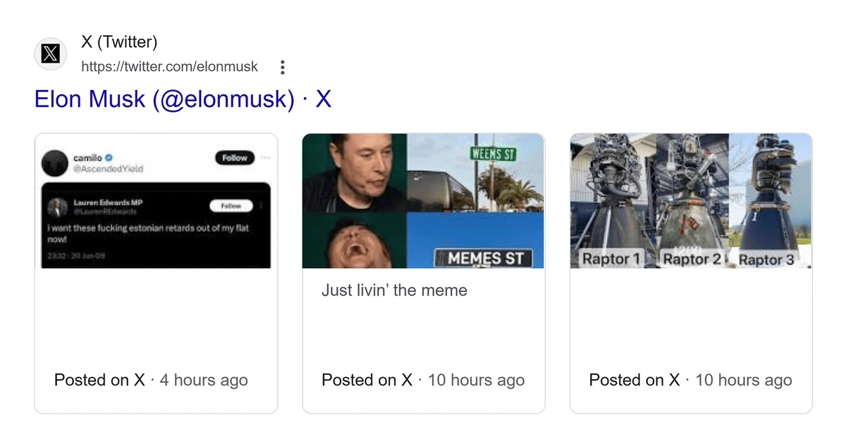 Twitter Cards for Elon Musk