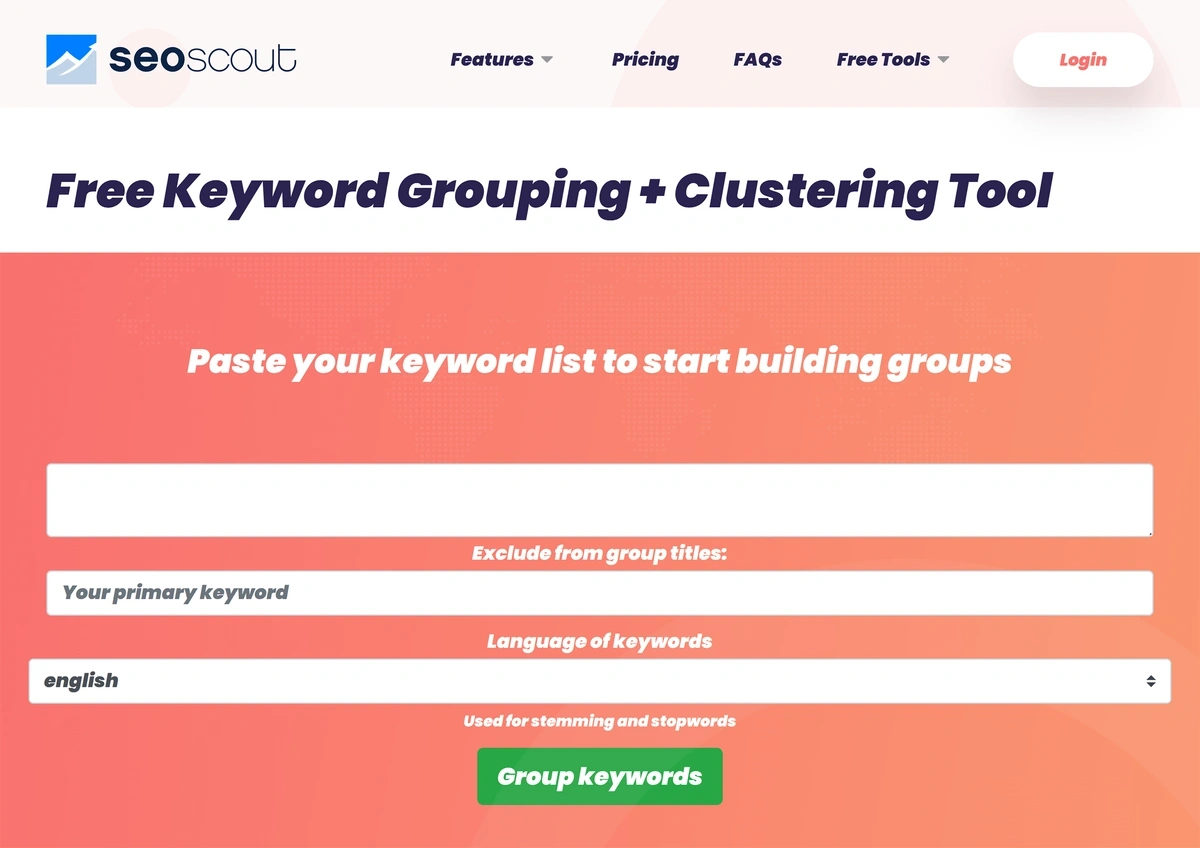 SEO Scout's free keyword clustering tool
