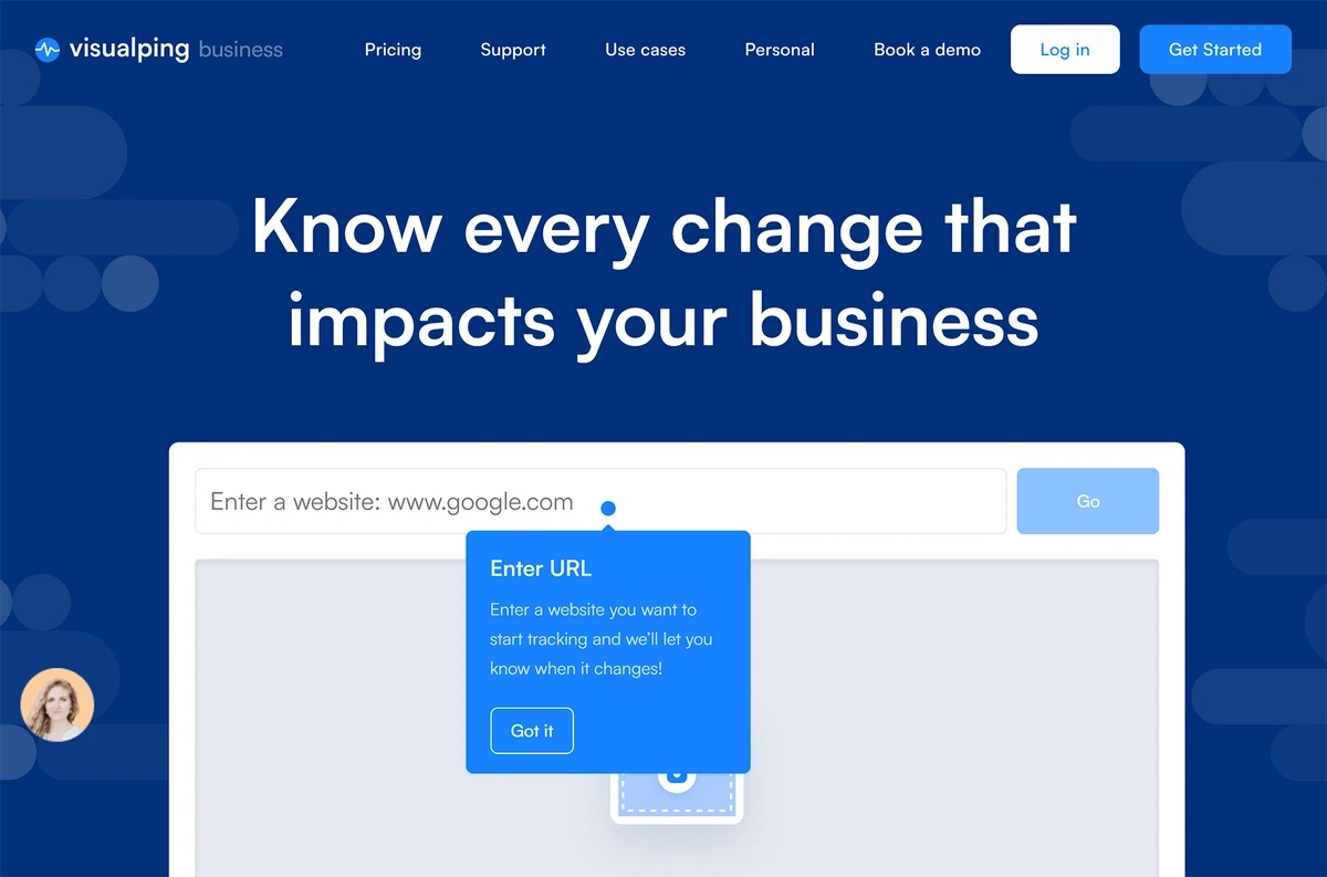 Visualping homepage