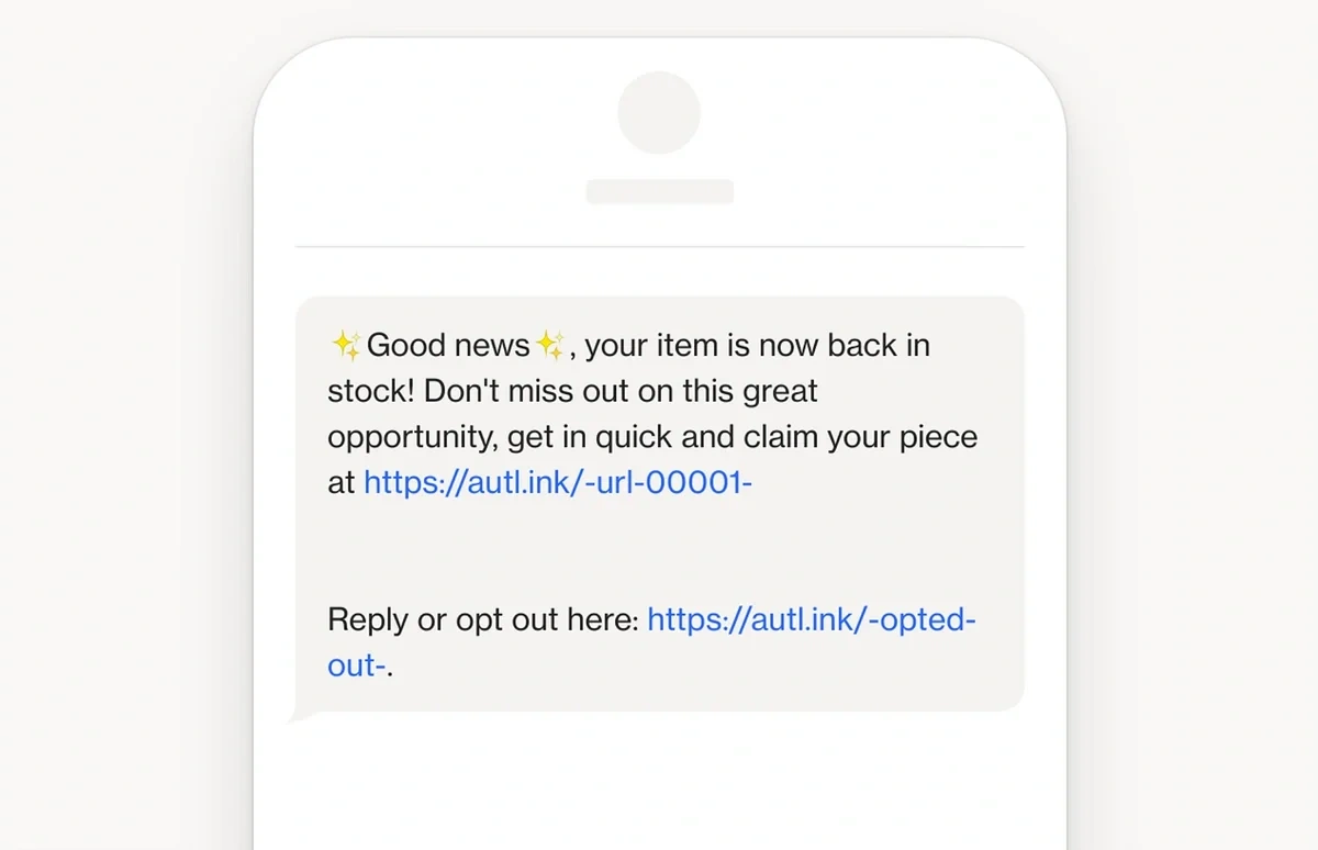 Example of back in stock notification