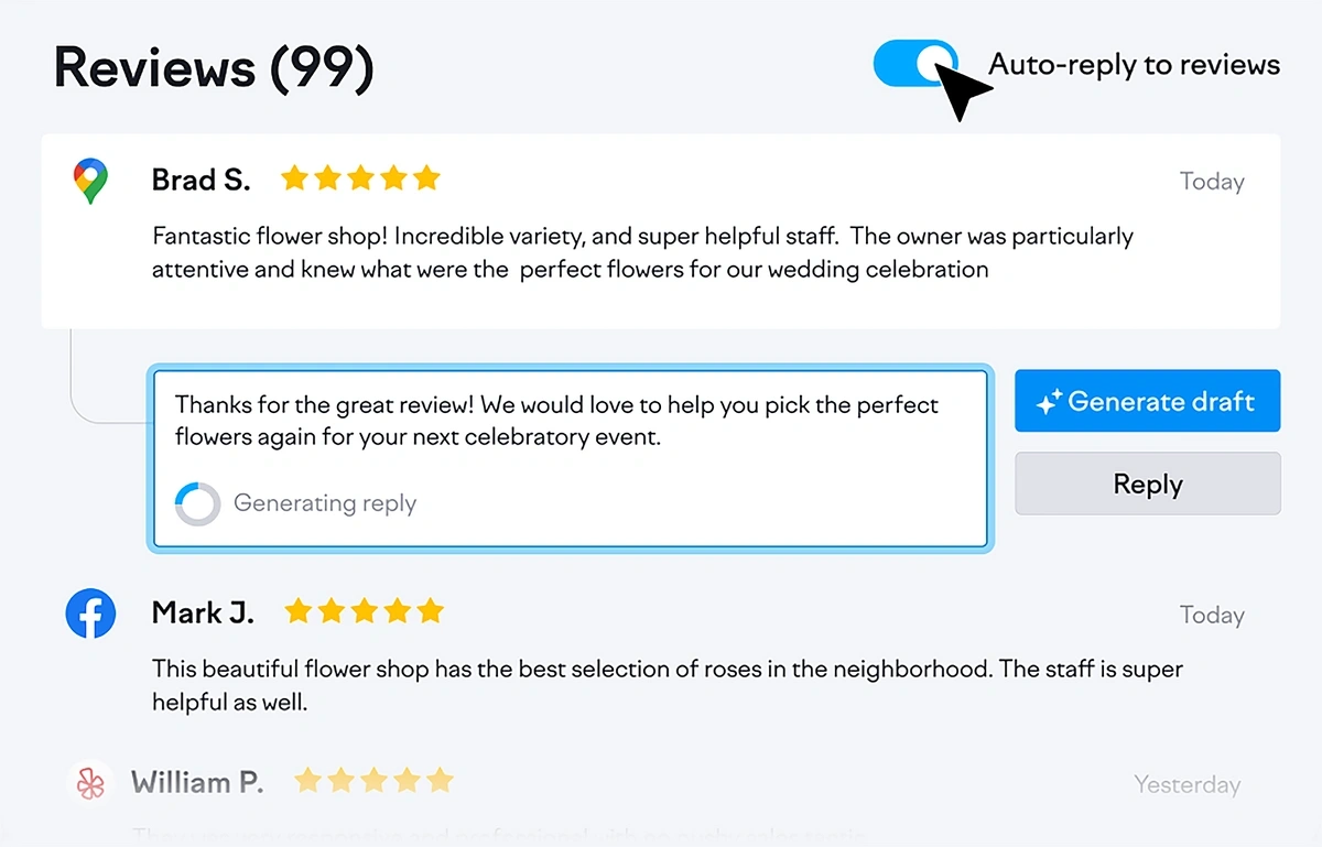 The Semrush Local toolkit review auto-reply function