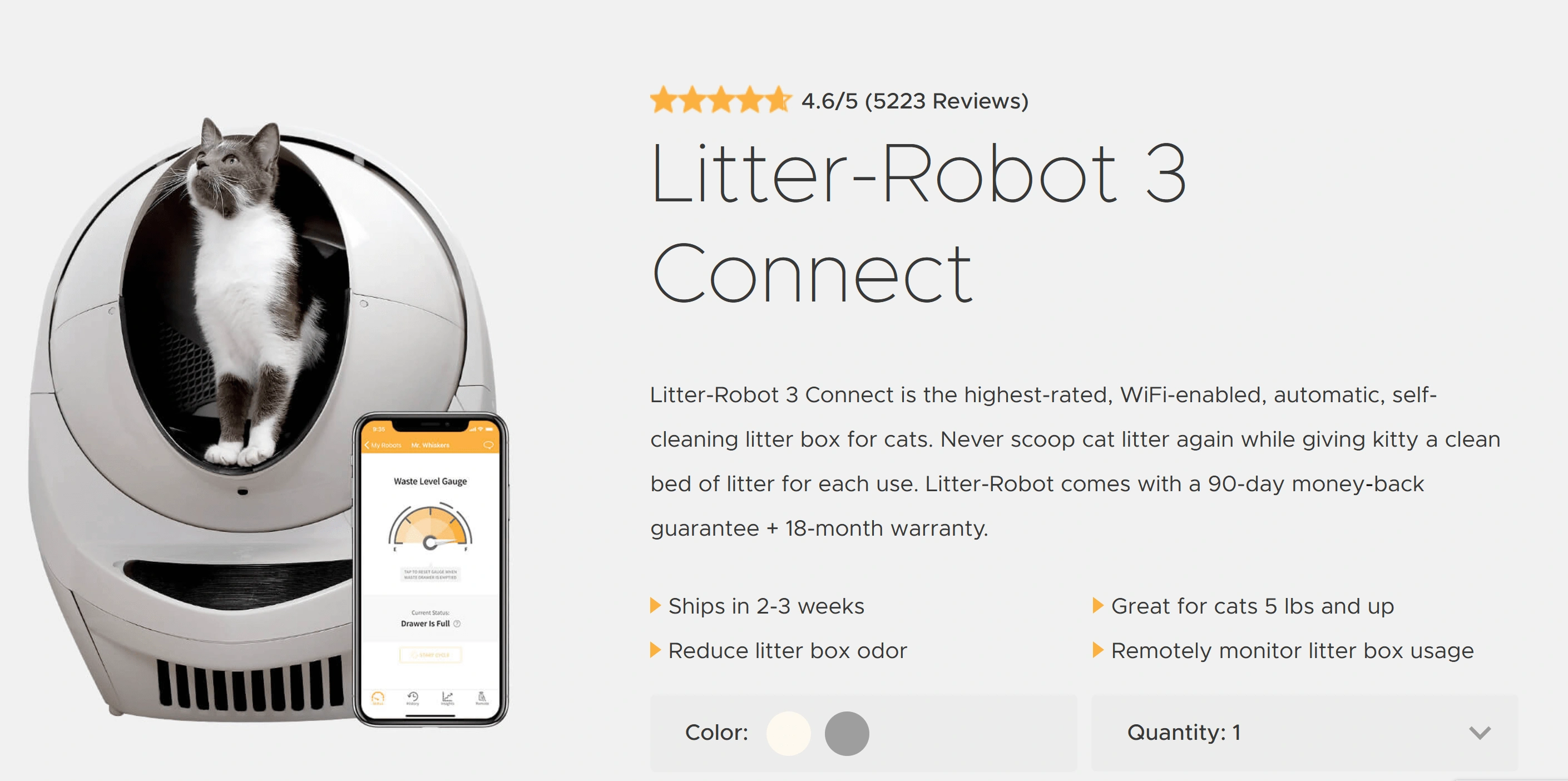 screenshot of the litter robot