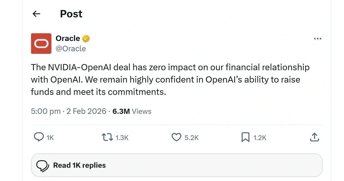 Oracle's statement on OpenAI and Nvidia breakdown