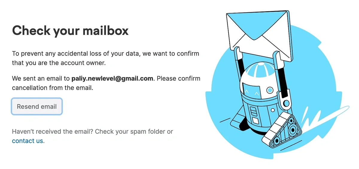 Email sending confirmation in Semrush