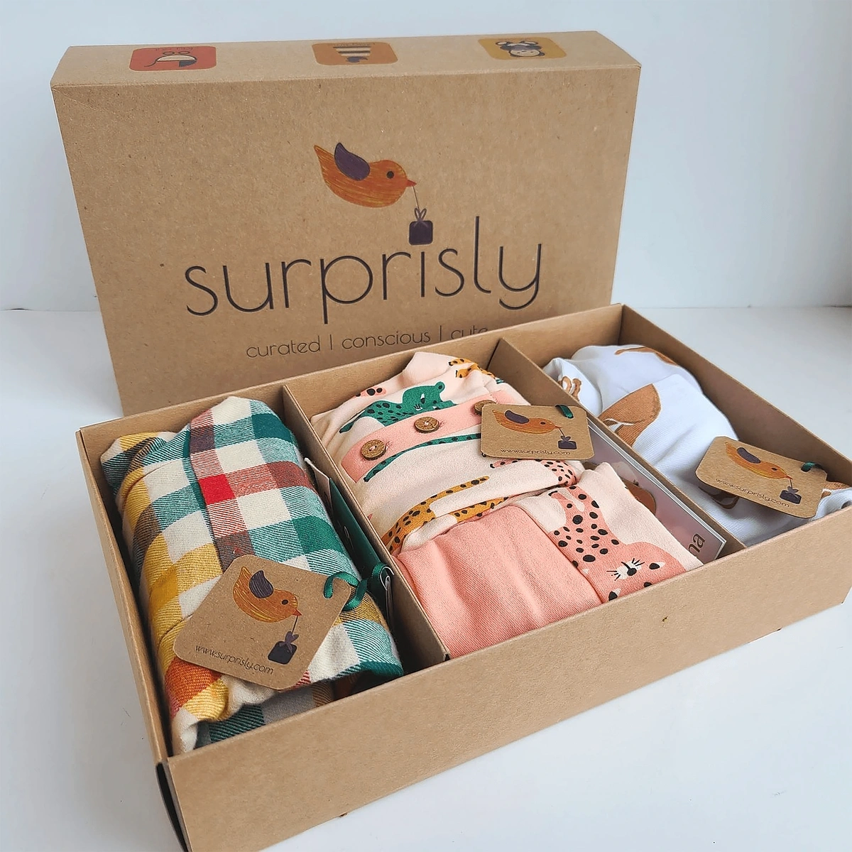Example of Surprisly’s curated baby clothing mystery box