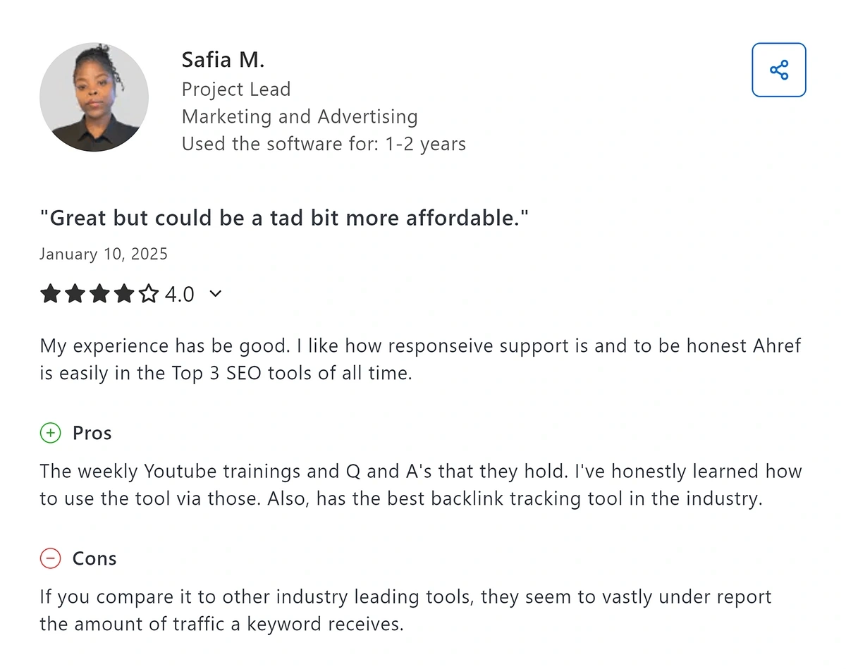 Ahrefs review on Capterra