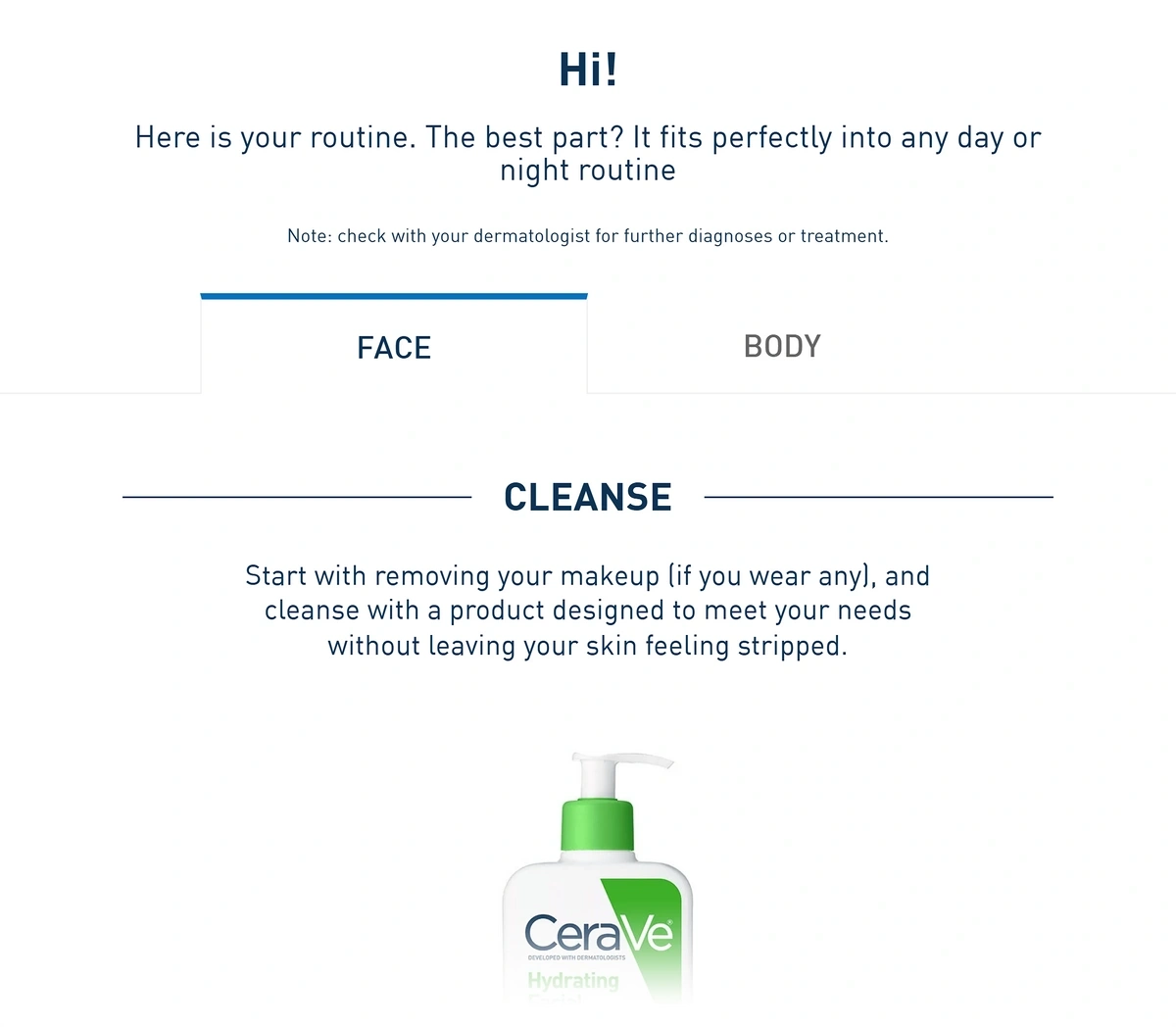 Results from the Cerave Skincare Finder Quiz