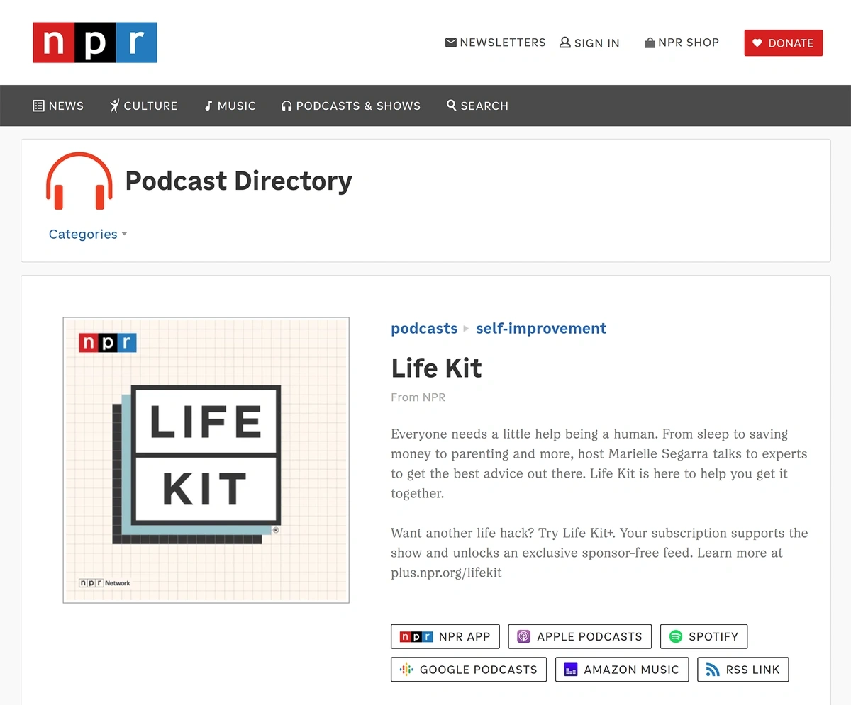 Life Kit podcast description on NPR