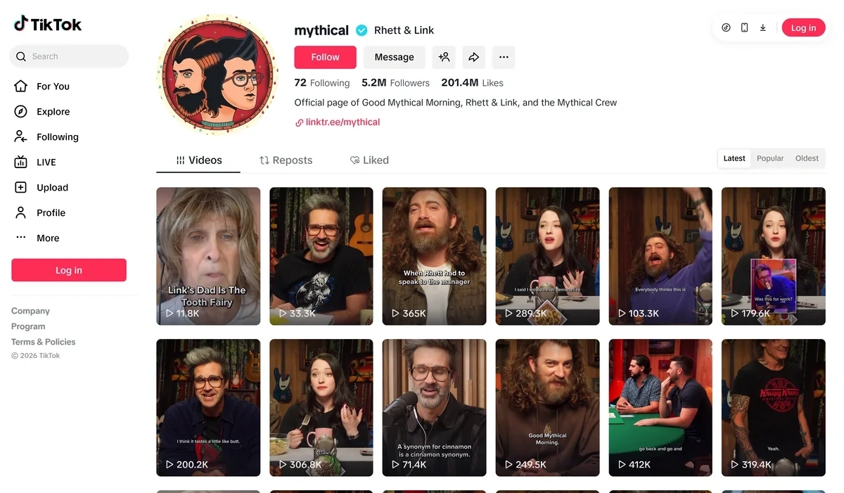 screenshot of Rhett and Link's TikTok page