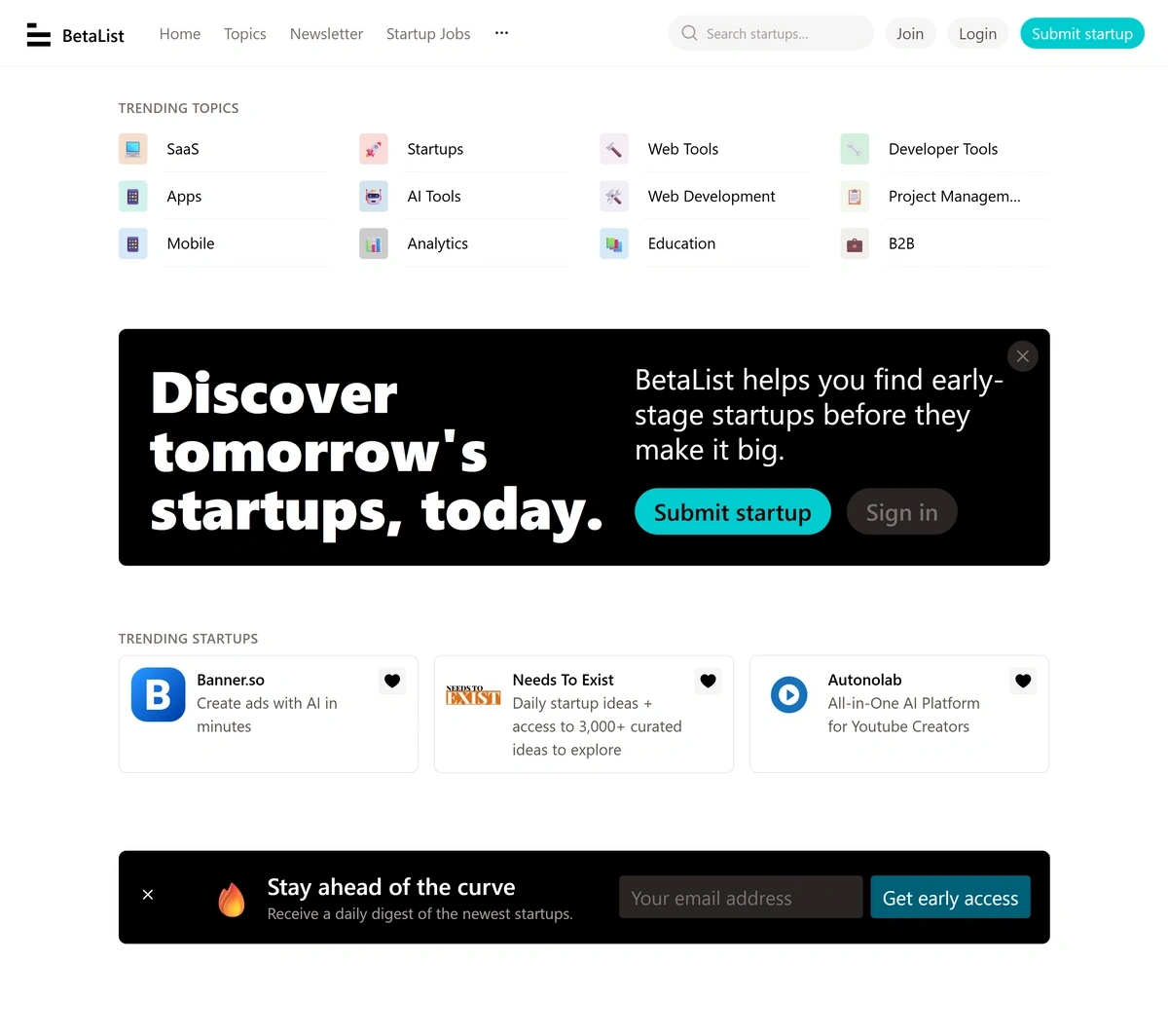 The BetaList homepage