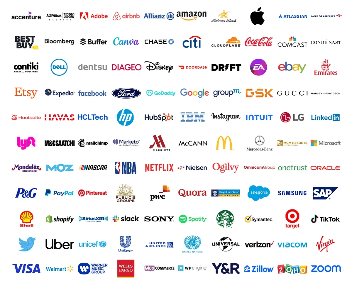 Logos of major brands who have previously been represented at DigiMarCon conferences