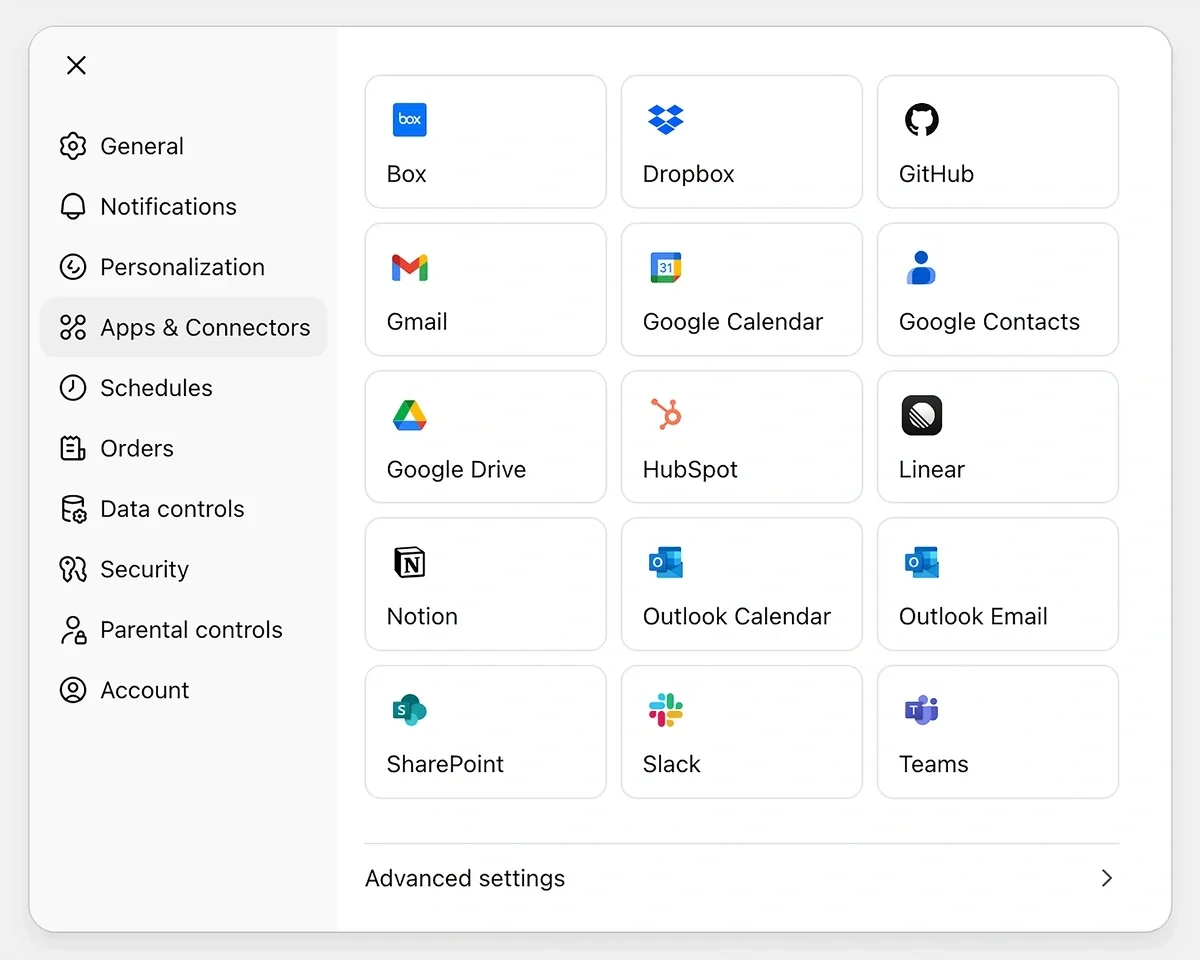 ChatGPT Apps & Connectors advanced settings