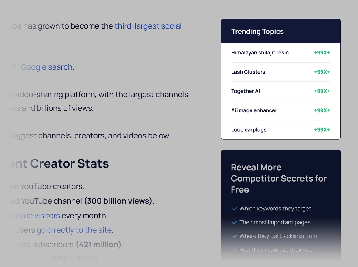 Exploding Topics blog sidebar trending topics table