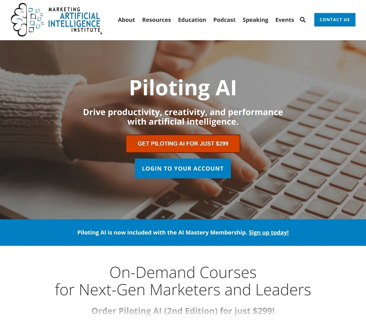 Marketing AI Institue Piloting AI course homepage